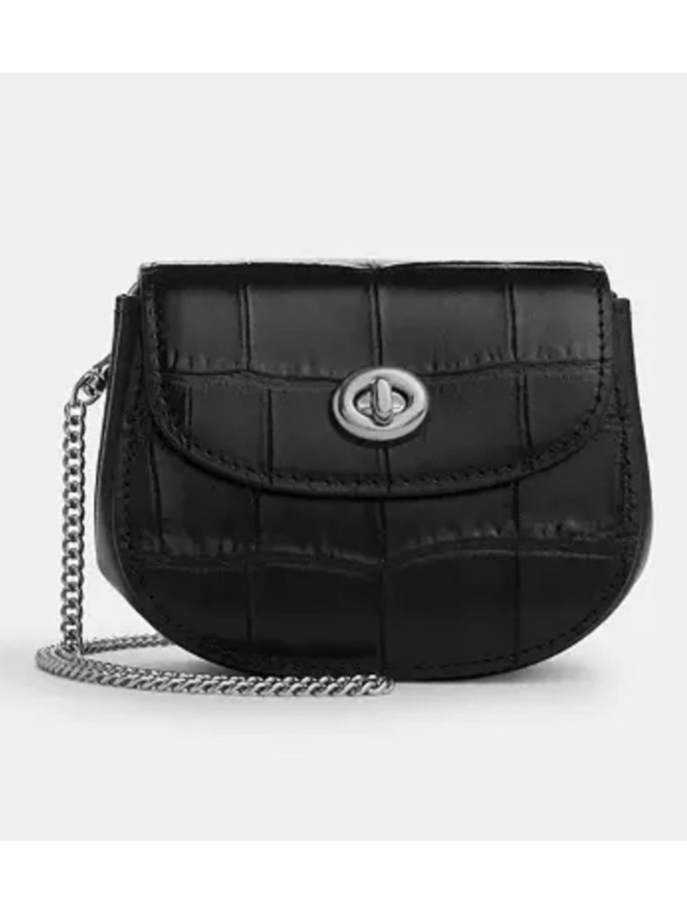 NWT, Coach Black Croc Leather Turn Lock Micropuse Card Case with Chain Strap - Picture 1 of 5